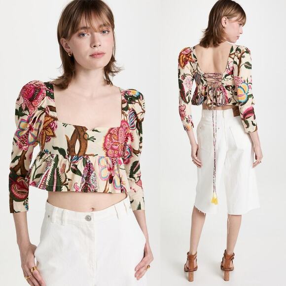 Alix of Bohemia Lila Canary Peplum Floral Long Sleeve Top Crop Size Small Multi - Picture 1 of 8